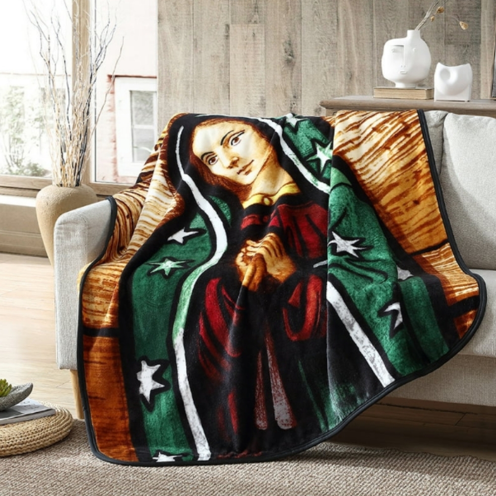🆕La Virgen de Guadalupe-Blessed Mary Plush Blanket/Throw, ultra soft 50" X 60"